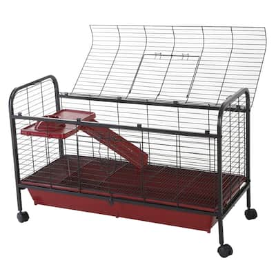 Red-Black Small Pet Cage with Powder Coated Tube Steel Finish and Stand - 41.5" L x 17.25" W x 26"H