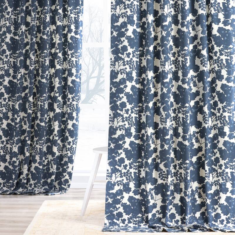 Exclusive Fabrics Fleur Floral Printed Cotton Room Darkening Curtain (1 Panel) - 50 X 120 - Fleur Blue