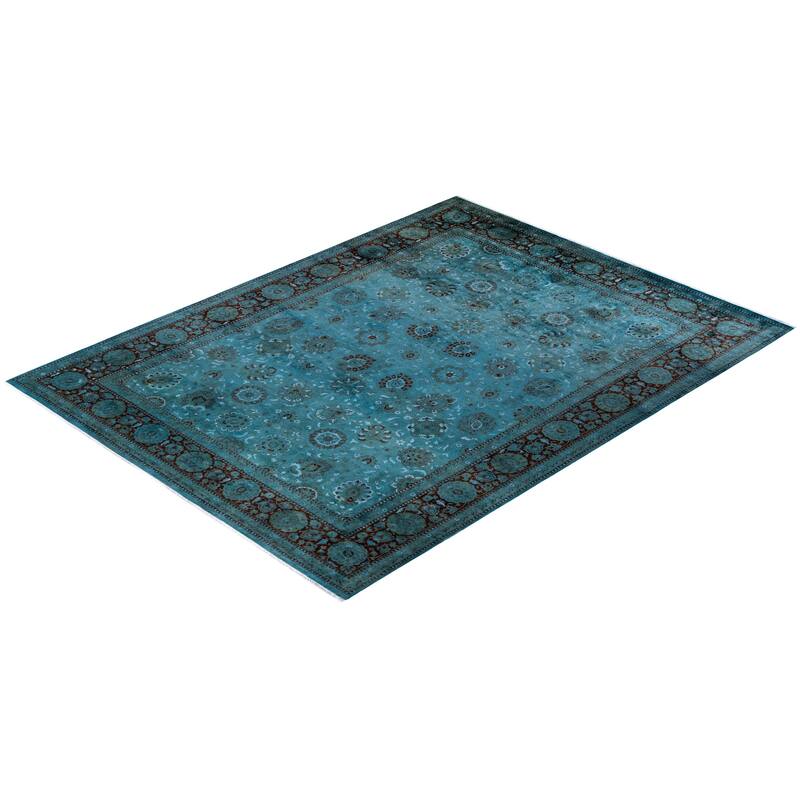 Overton Hand Knotted Wool Vintage Inspired Modern Contemporary Overdyed Blue Area Rug - 9' 2" x 12' 5"