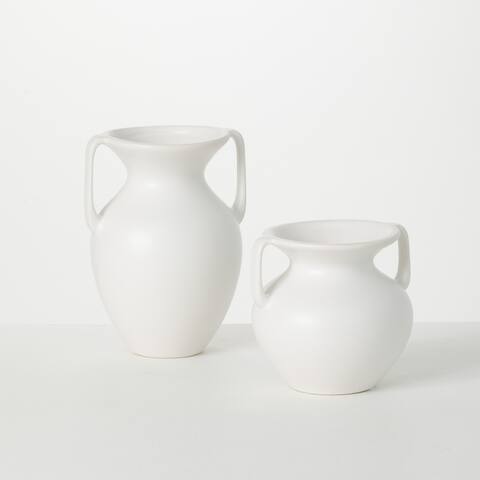 Sullivans Bisque Ceramic Handled Ceramic Urn - Set of 2