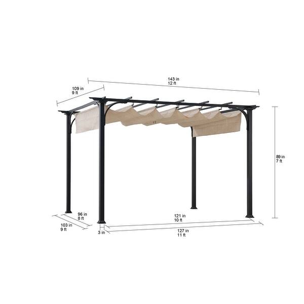 Sunjoy 12 ft. x 9 ft. Black Steel Classic Pergola with Adjustable Beige ...