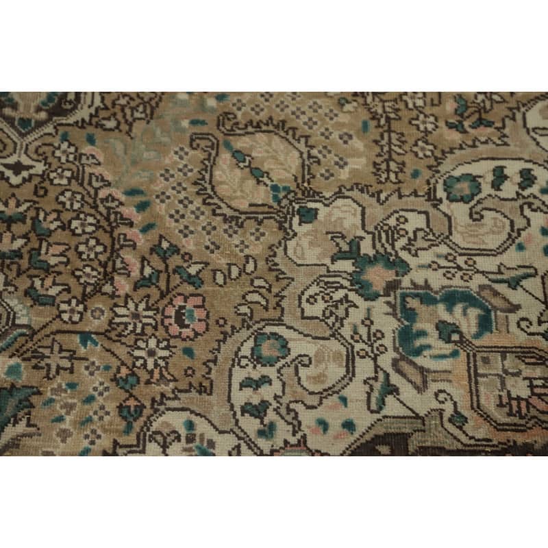 Hand Knotted Oriental 100% Wool Carpet Traditional Floral Brown Tabriz Area Rug - 9' 4'' X 6' 5''