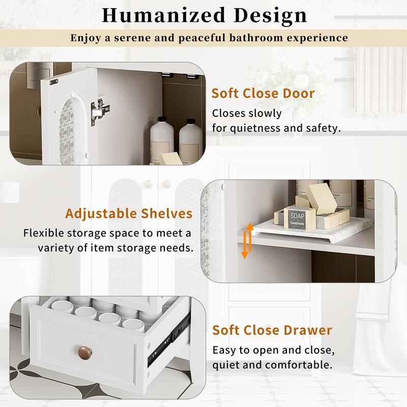 36" Bathroom Vanity with Ceramic Sink, Soft-Close Doors & Adjustable Shelves, Three Drawers for Storage