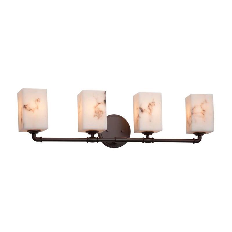Justice Design LumenAria Bronx 4-light Dark Bronze Bath Bar, Faux Alabaster Square w/ Flat Rim Shade