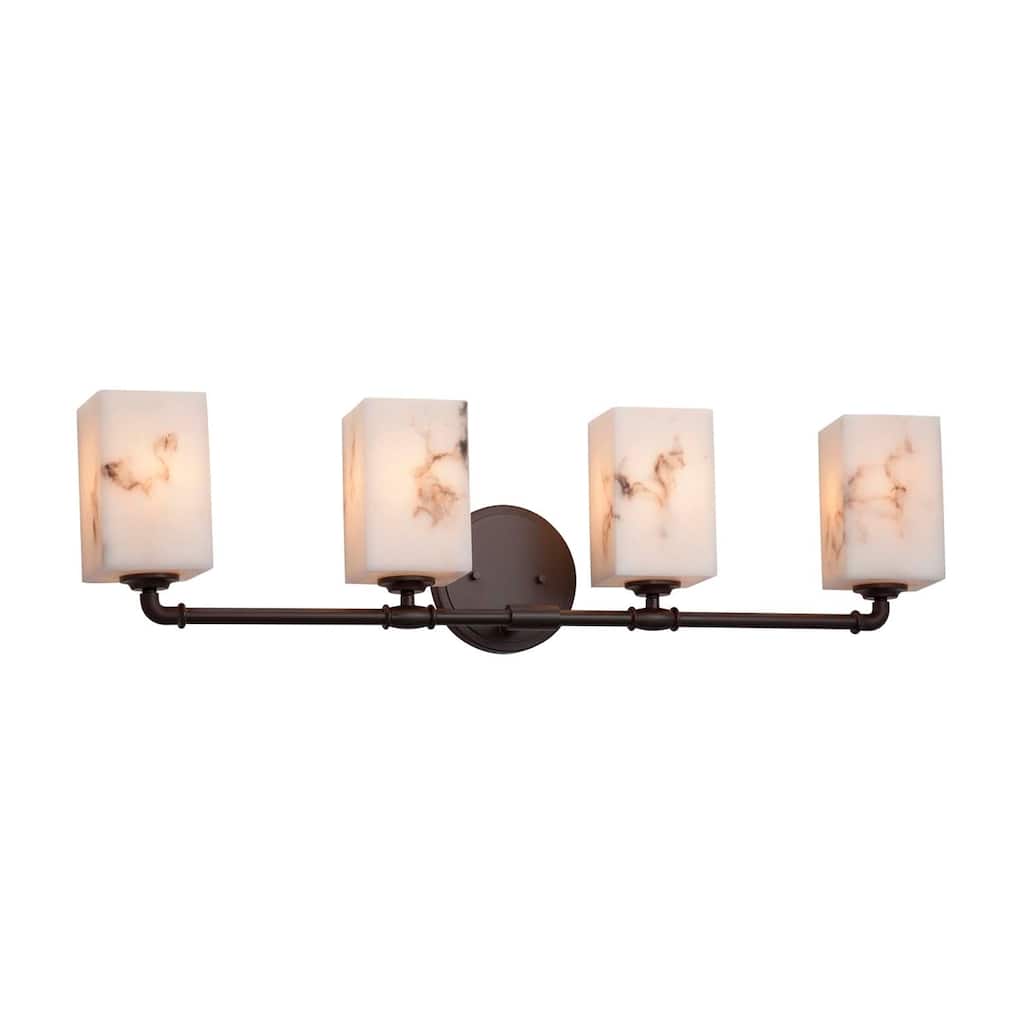 Justice Design LumenAria Bronx 4-light Dark Bronze Bath Bar, Faux Alabaster Square w/ Flat Rim Shade