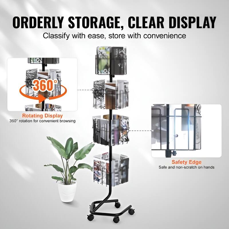 Rotating Brochure Display Rack, 4-Tier 32-Pocket Literature Stand - 16.14 x 14.96 x 61 in