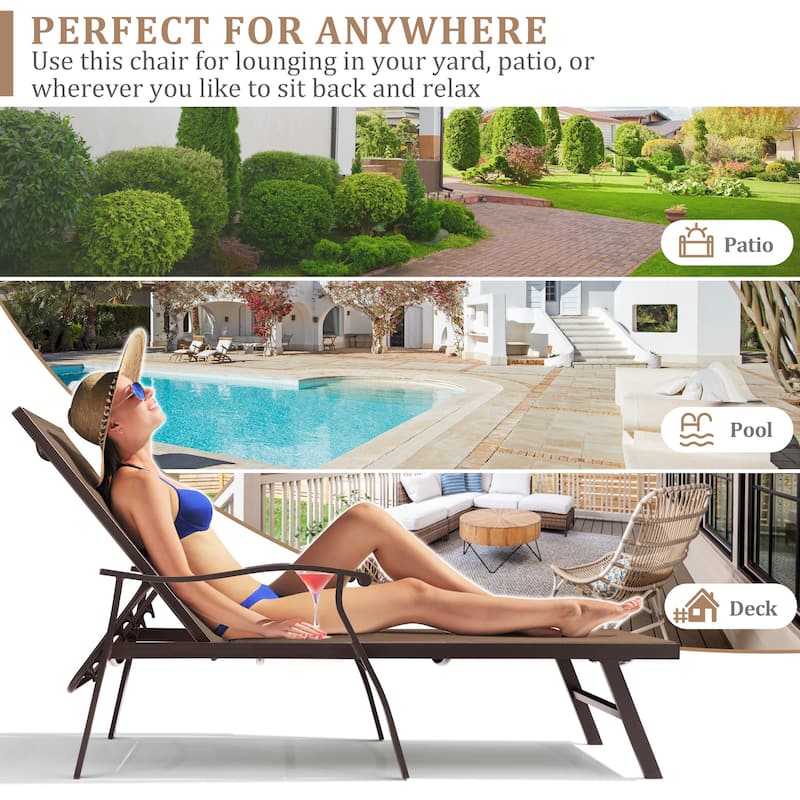 VredHom Outdoor Aluminum Adjustable Chaise Lounge Chairs - 76.18" L ×21.1" W ×13.8" H