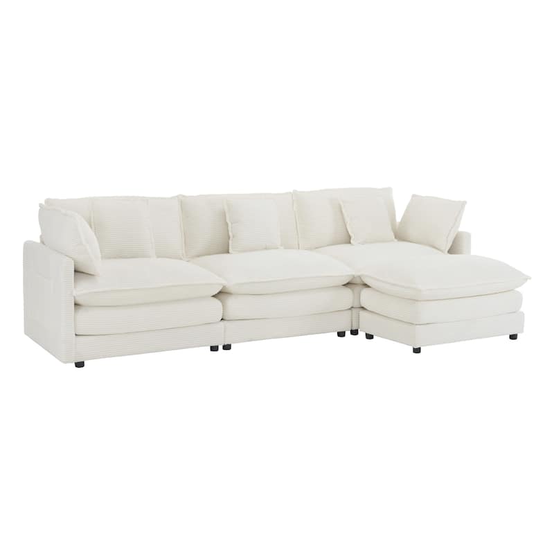 L-Shaped Sofa Chenille Convertible Lounge Chaise with Ottoman
