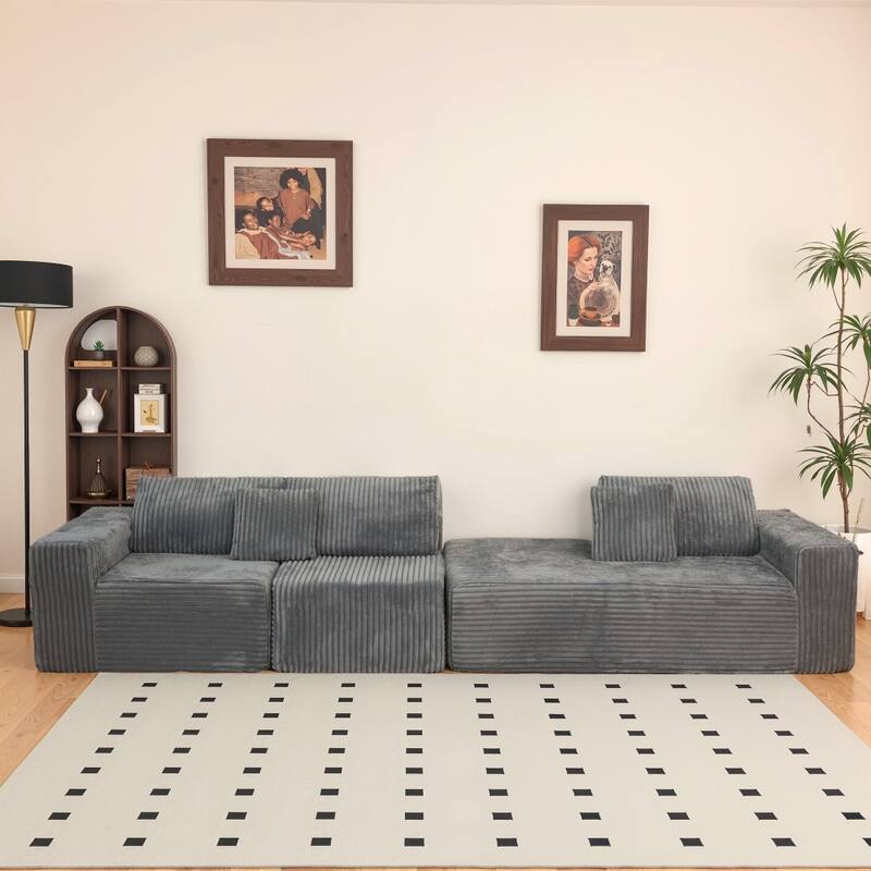 112.99" Modern L-shaped Modular Upholstered Sofa with Comfort Chaise