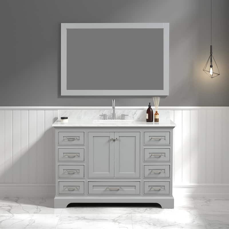 Blossom Copenhagen 48" Bathroom Vanity with Marble Top, Sink & Mirror - MetalGrey