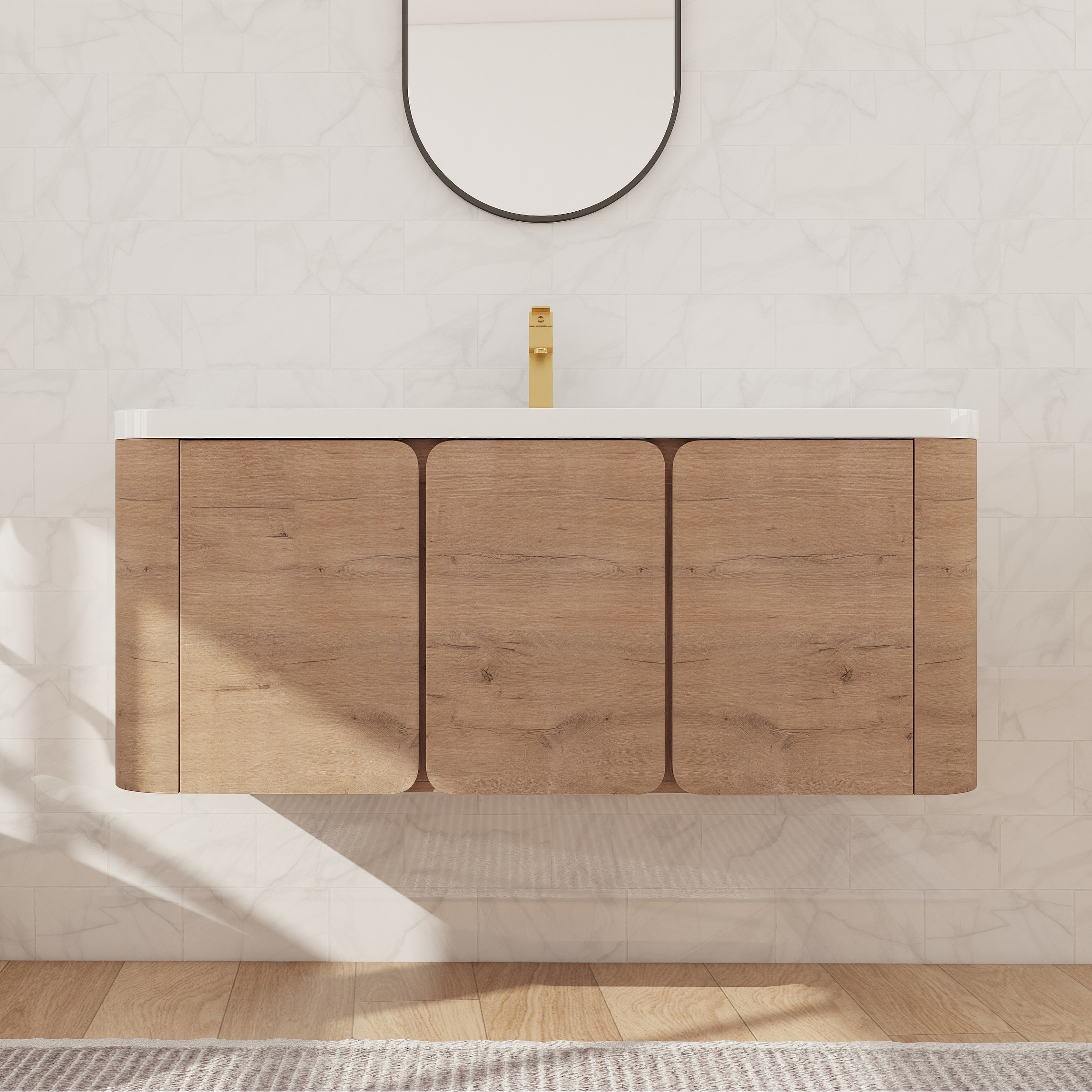 Beingnext 48''/60" Bathroom Vanity with Resin Sink, Freestanding Bathroom Vanity with Soft Close Door