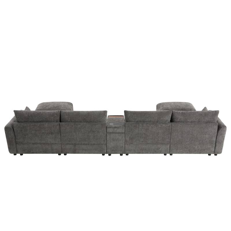 U Shaped Modular Sectional Sofa w/Ottoman, Console, Cup Holder, USB