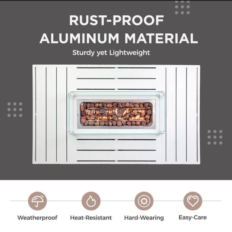 54.3" Patio White Aluminum Fire Pit Table, 50000 BTU CSA Certified Waterproof Cover