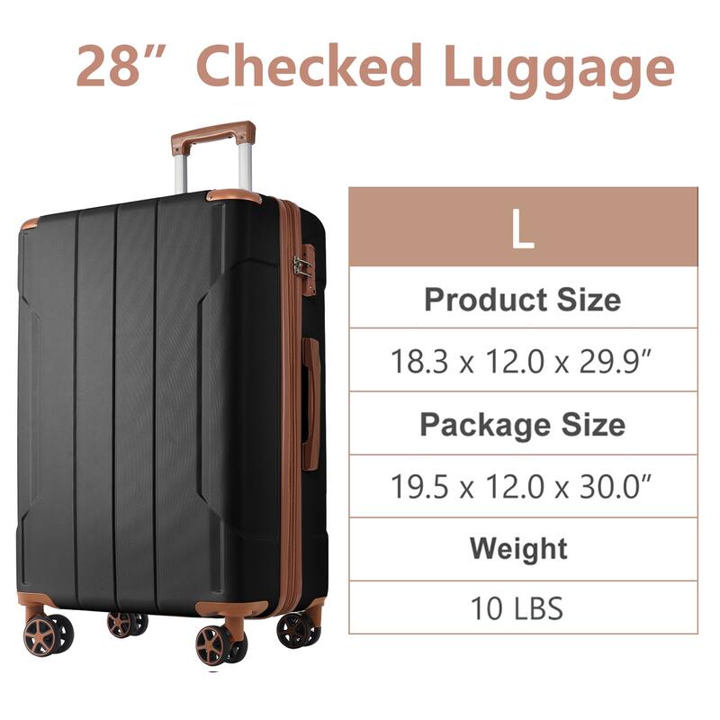 28" ABS Hardshell Lightweight Expandable Luggage with Double Wheels