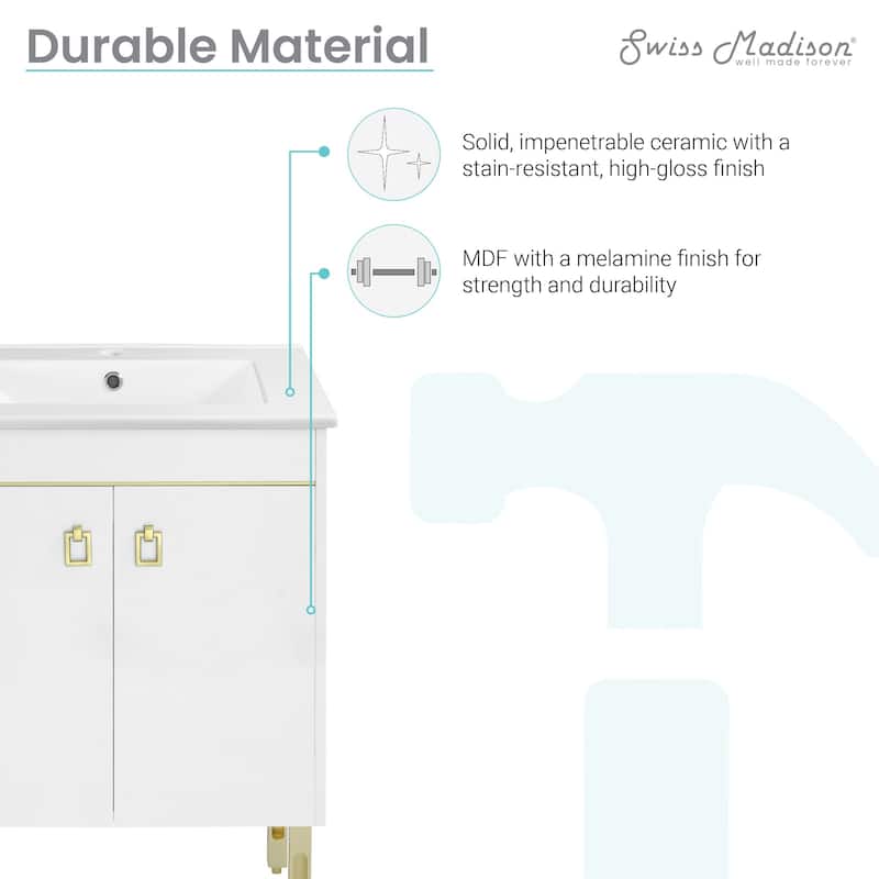 Lumiere 24" Freestanding, Bathroom Vanity in Glossy White and Gold
