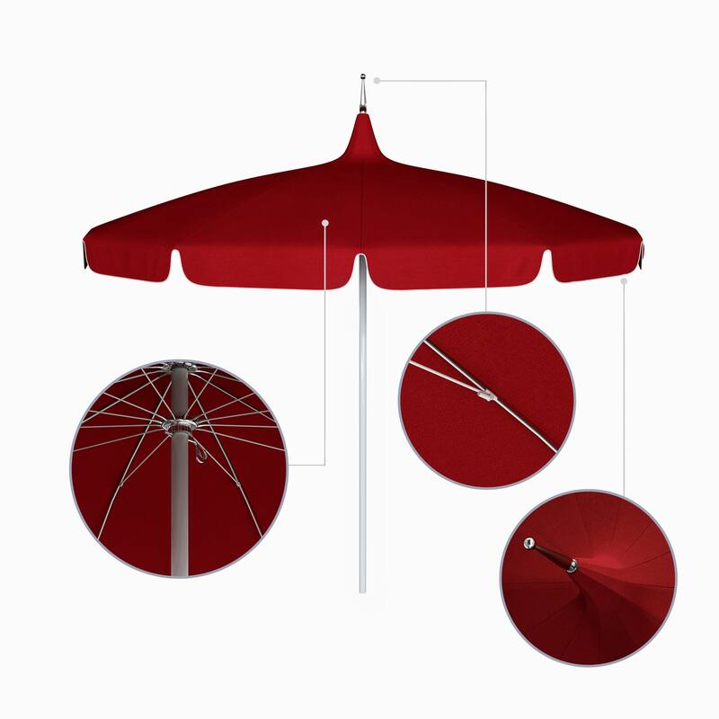 California Umbrella 85' Classic Pagoda Series Patio Umbrella With White Aluminum Pole Push Lift Sunbrella