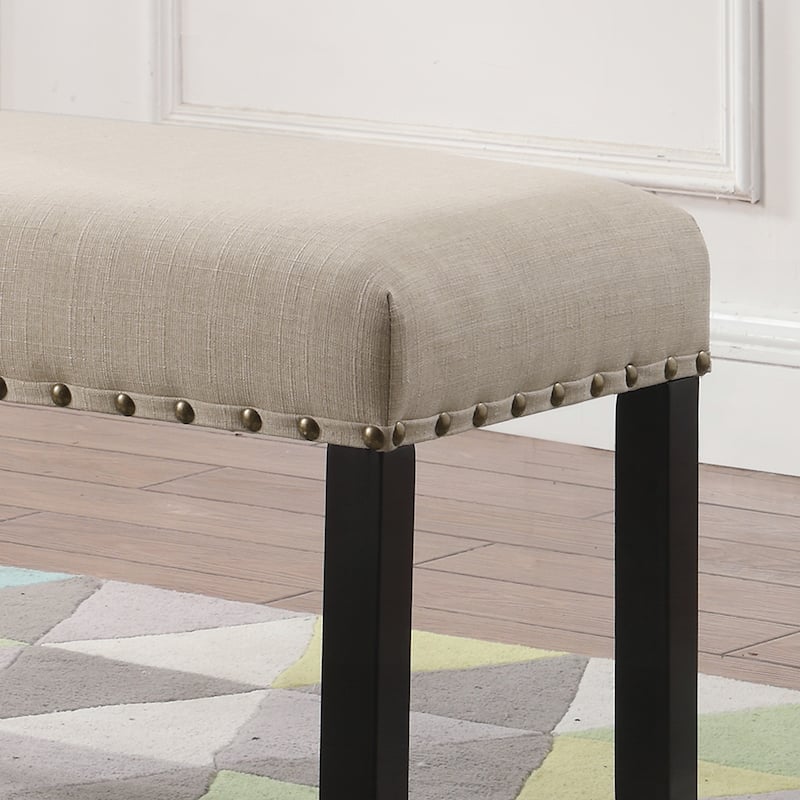 Fabric Dining Bench with Nailhead Trim,Tan