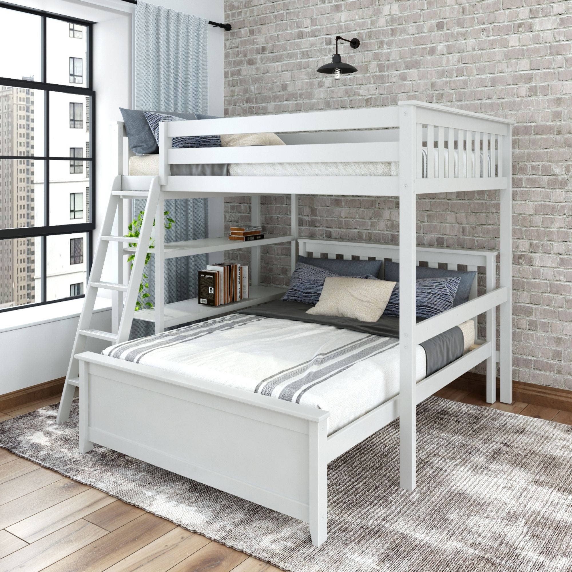 Classic Full over Full L-Shaped Bunk Bed with Bookcase