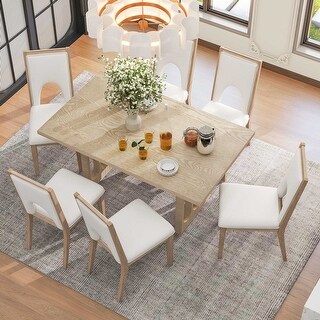 Wooden Dining Table Set for 6, Farmhouse Rectangular Dining Table and 6 ...