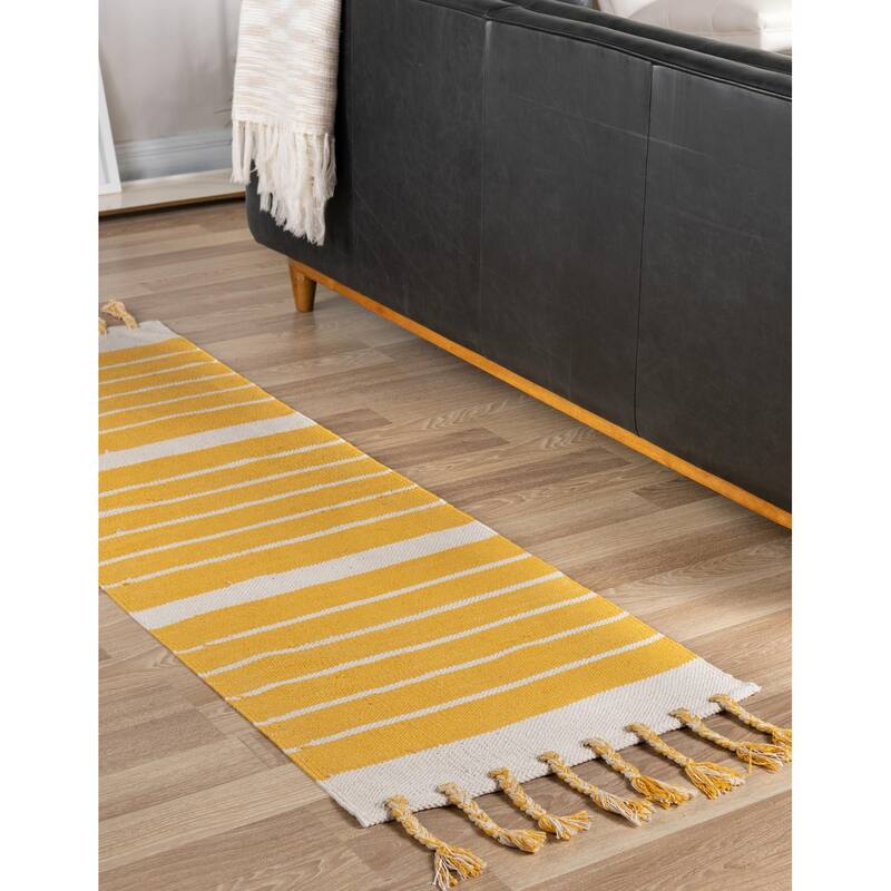 Contemporary Dario Collection Area Rug - Gold-White - 2'7"x10'