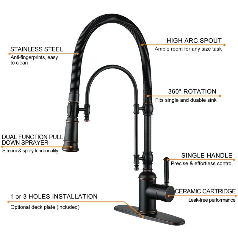 WOWOW Single Handle Gooseneck Pull Down Sprayer Kitchen Faucet