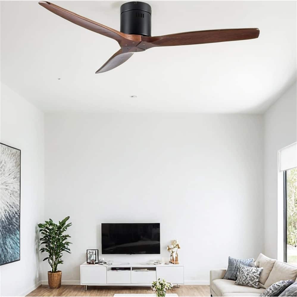 52" Farmhouse Rustic Ceiling Fan without Light with Solid Wood Blade