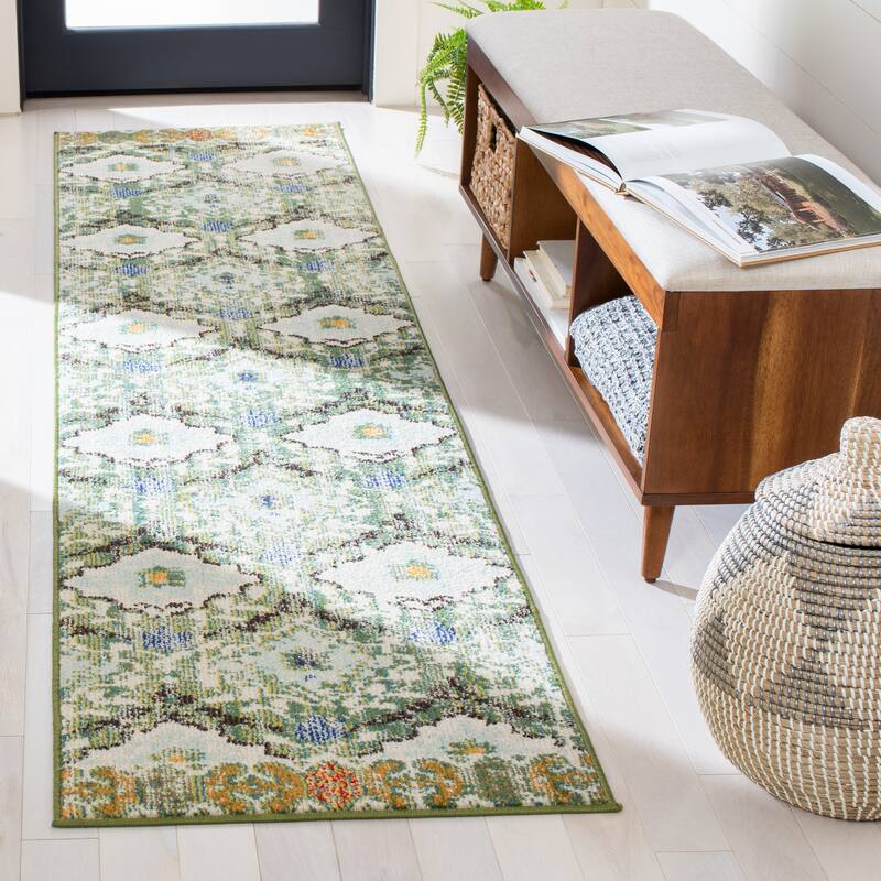 SAFAVIEH Madison Dragojla Distressed Rug - 2' x 8' Runner - Green/Ivory