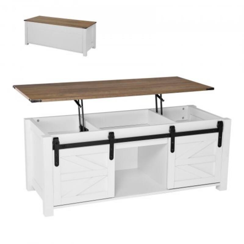 White-Rustic Brown Farmhouse Lift-Top Coffee Table with Storage - 47.2 x 19.7 x 19 inch