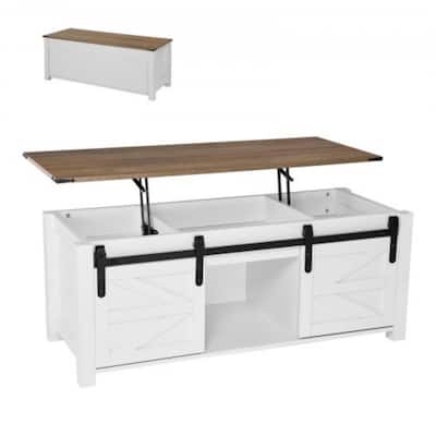 White-Rustic Brown Farmhouse Lift-Top Coffee Table with Storage - 47.2 x 19.7 x 19 inch