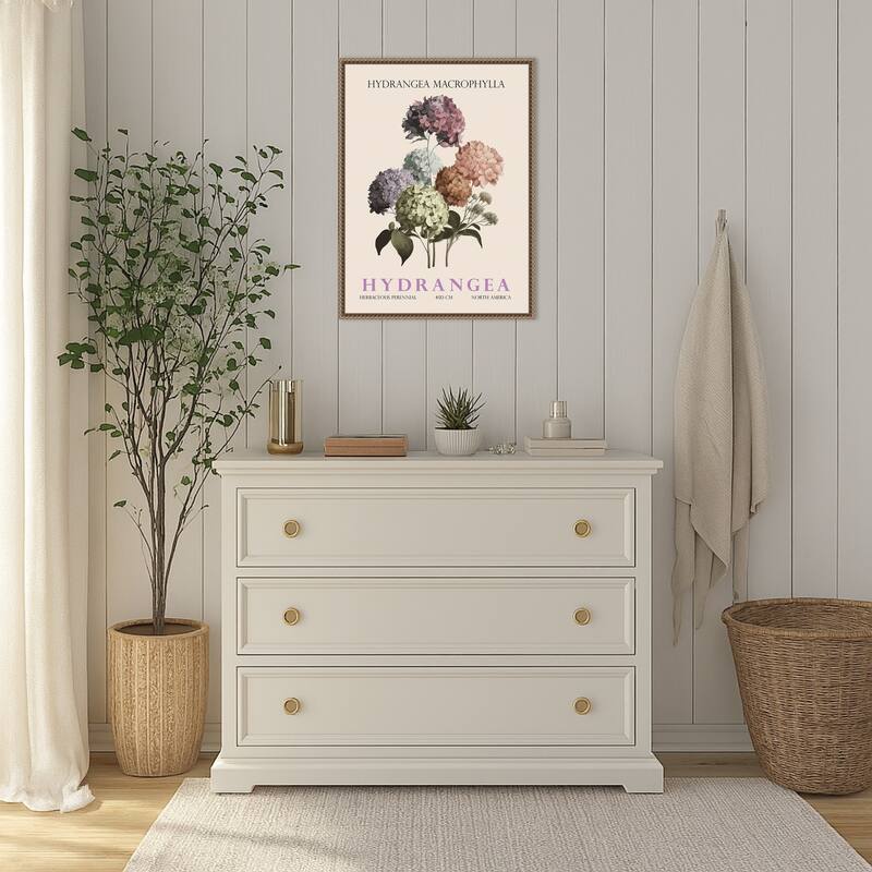 Vintage Botanical Hydrangea Illustration by Christopher Giampietro Framed Canvas Wall Art Print