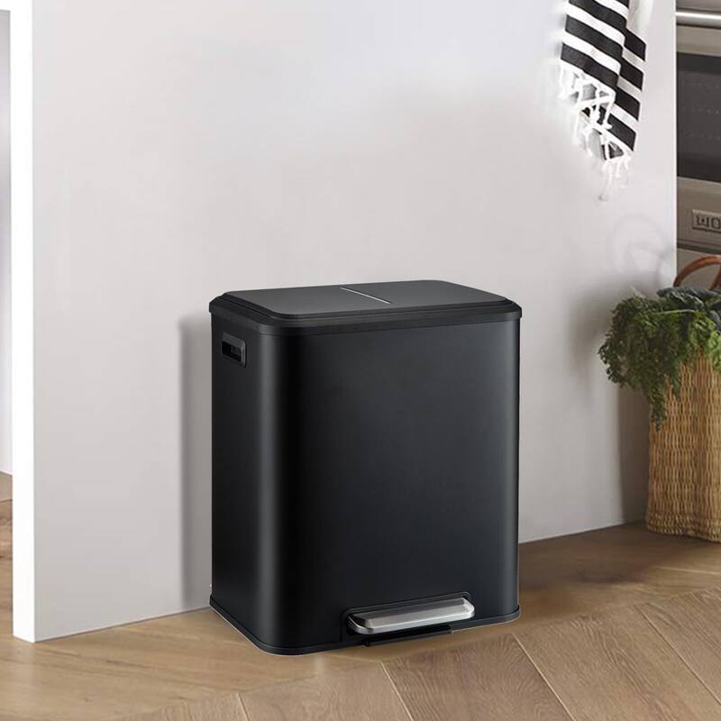 30 Liter / 8 Gallon Rectangular Hands-Free Dual Compartment Recycling Kitchen Step Trash Can