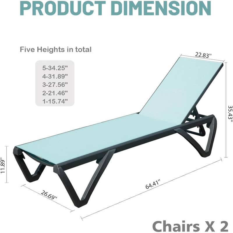 Outdoor Chaise Lounge Chair Set Adjustable Aluminum Frame with Side Table