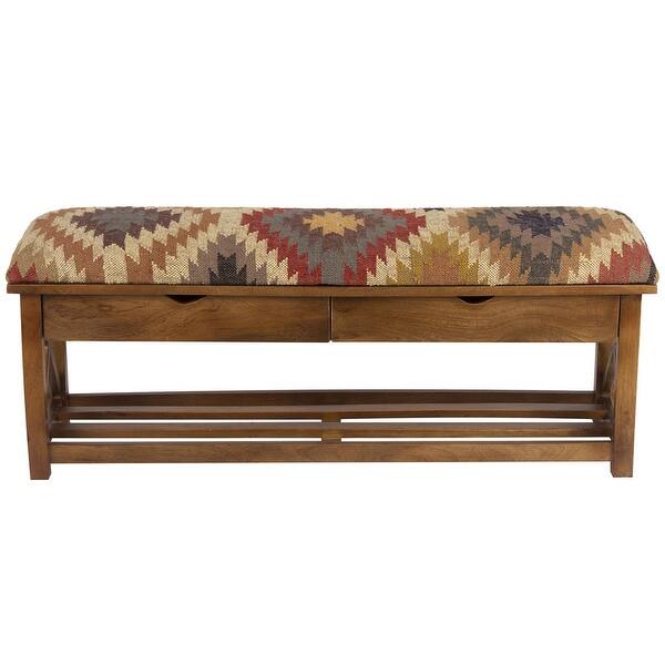 Handmade Kilim Upholstered Storage Bench (India) 47" L x 10" W x 16