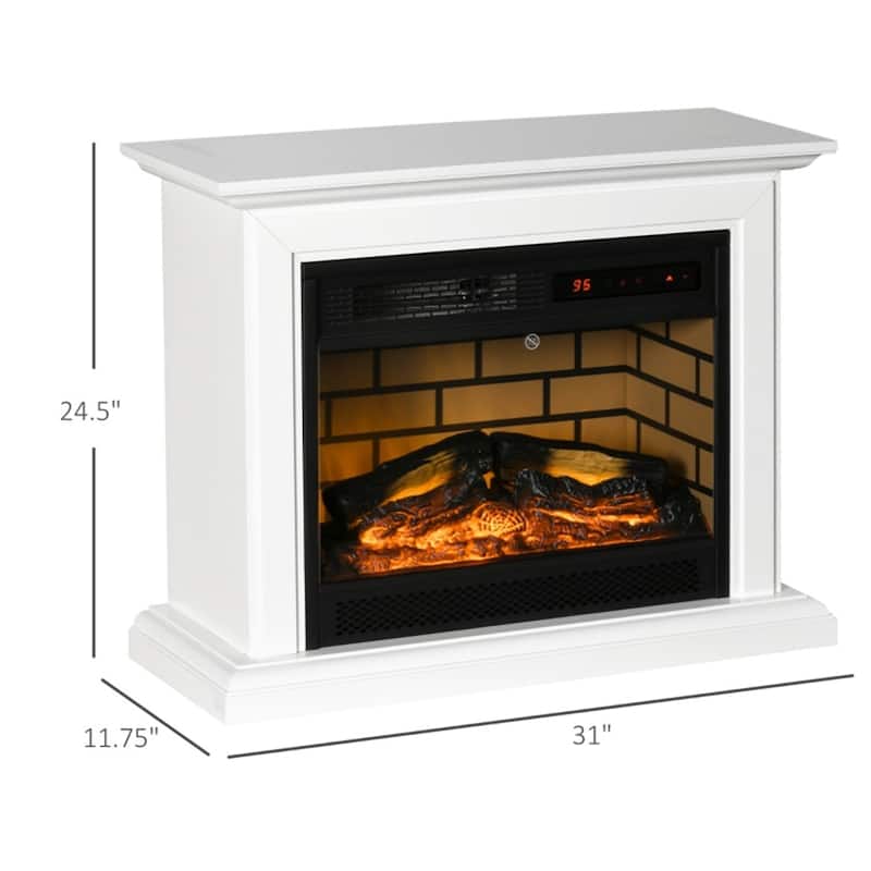 1400W White Electric Fireplace Heater with Adjustable Temperature and LED Flames Included Remote - 31" L x 10.75" W x 24.5" H