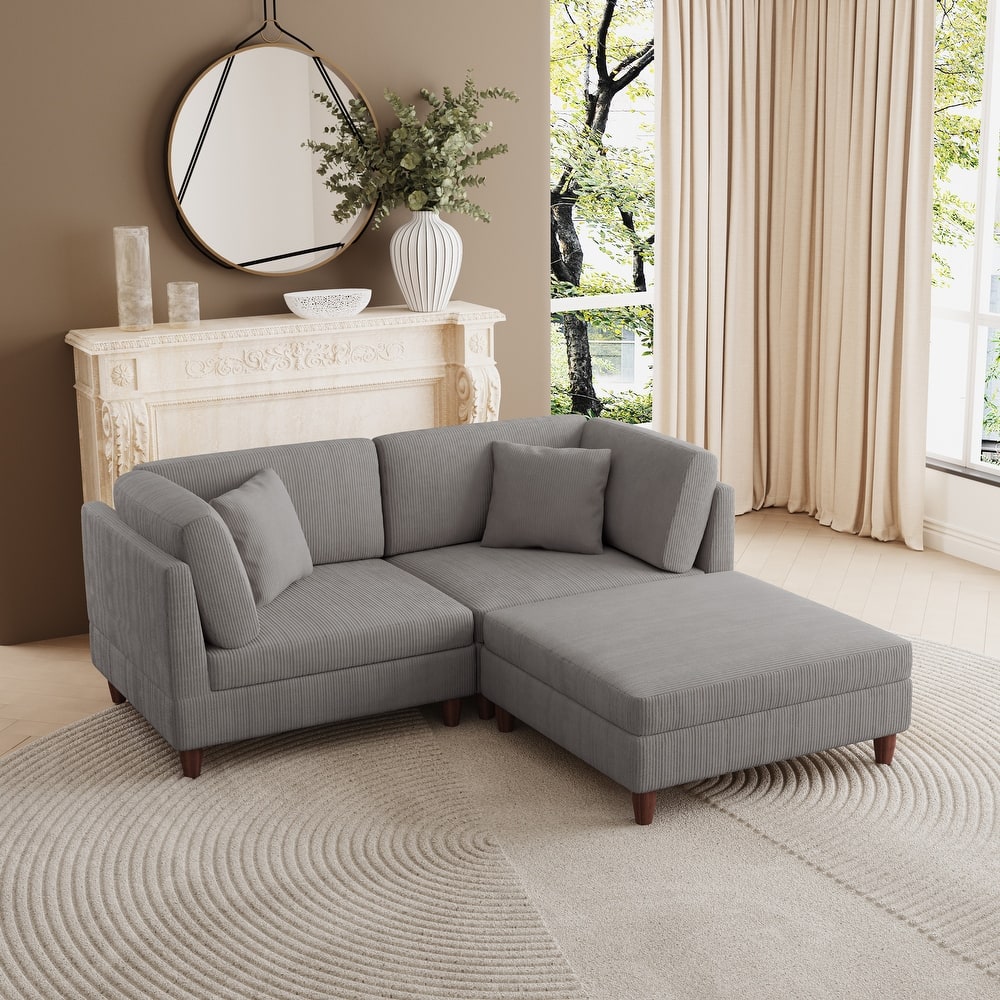 Corduroy Convertible Couch Modular Sectional Sofa with Ottoman