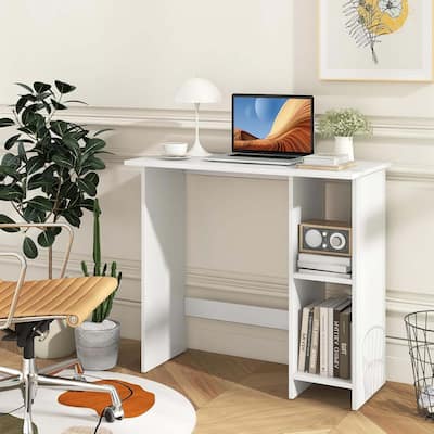 31.5'' Writing Desk Wood Vanity Makeup Table w/ Storage Shelves