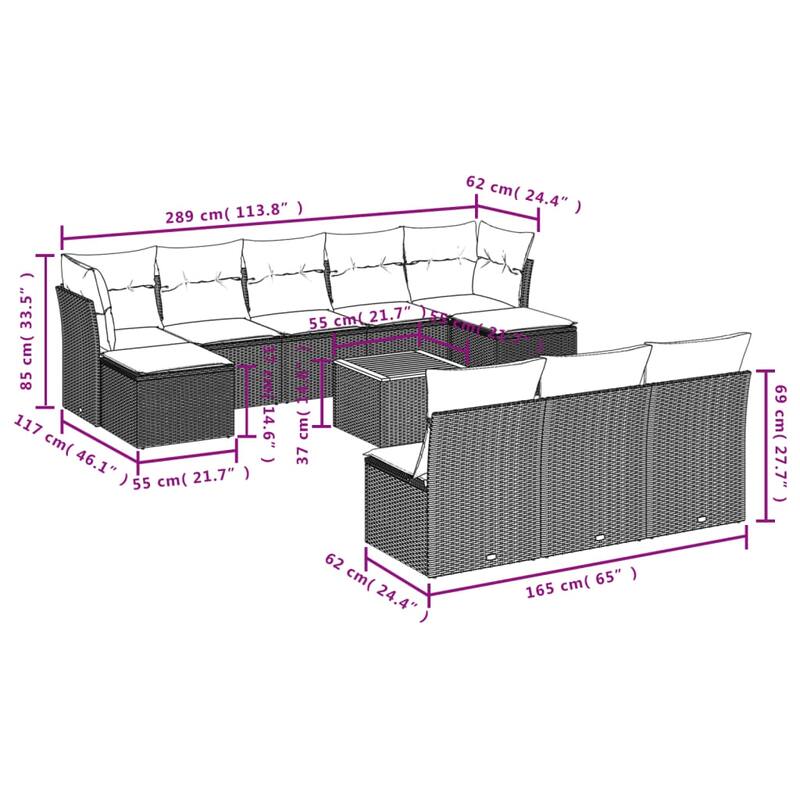 vidaXL Garden Sofa Set Black PE rattan Large Modular Garden Sofa Set - 24.4 x 24.4 x 27.2