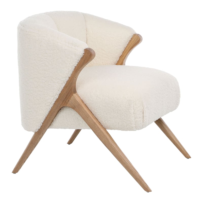 Omar Ivory Sheepskin Upholstered Occasional Arm Chair with Natural Oak Finished Legs