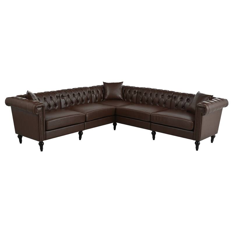 Sectional Sofa Couch for Living Room, L Shaped Reversible Modern Chesterfield Sofa with Rolled Arms and Nailhead