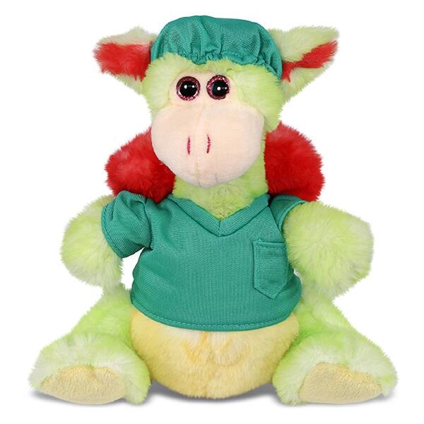 slide 2 of 6, DolliBu Dragon Doctor Plush Toy with Cute Scrub Uniform and Cap Outfit - 8 inches