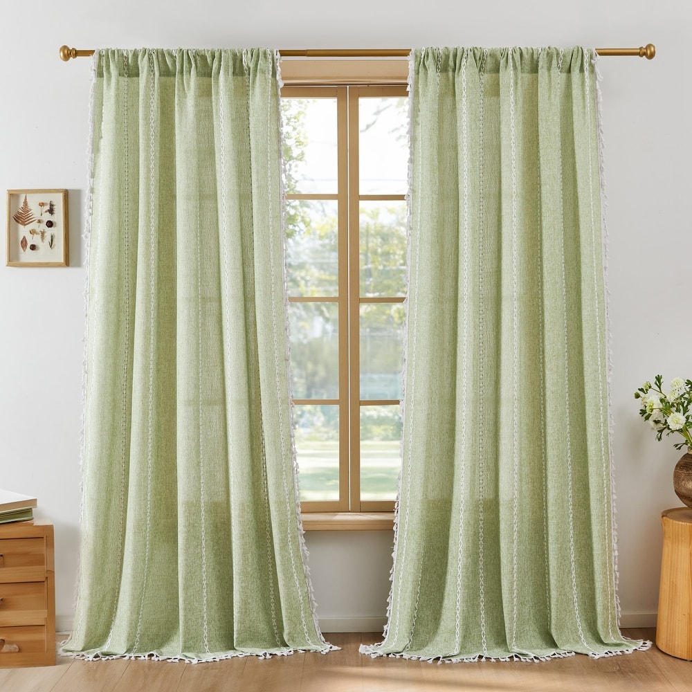 Deconovo Boho Sheer Curtain with Tassels & Embroidery 1 Panel