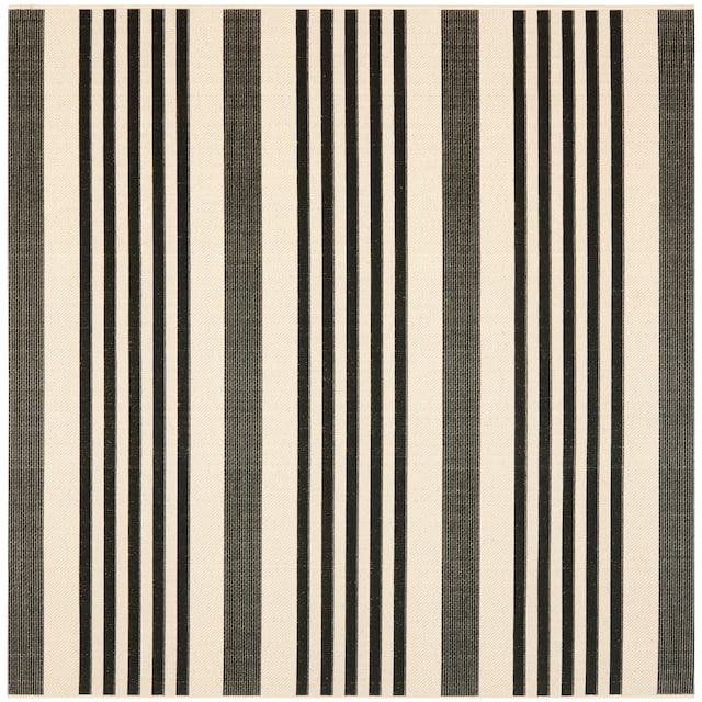 SAFAVIEH Courtyard Charmaine Indoor/ Outdoor Waterproof Area Rug - 4' x 4' Square - Black/Bone