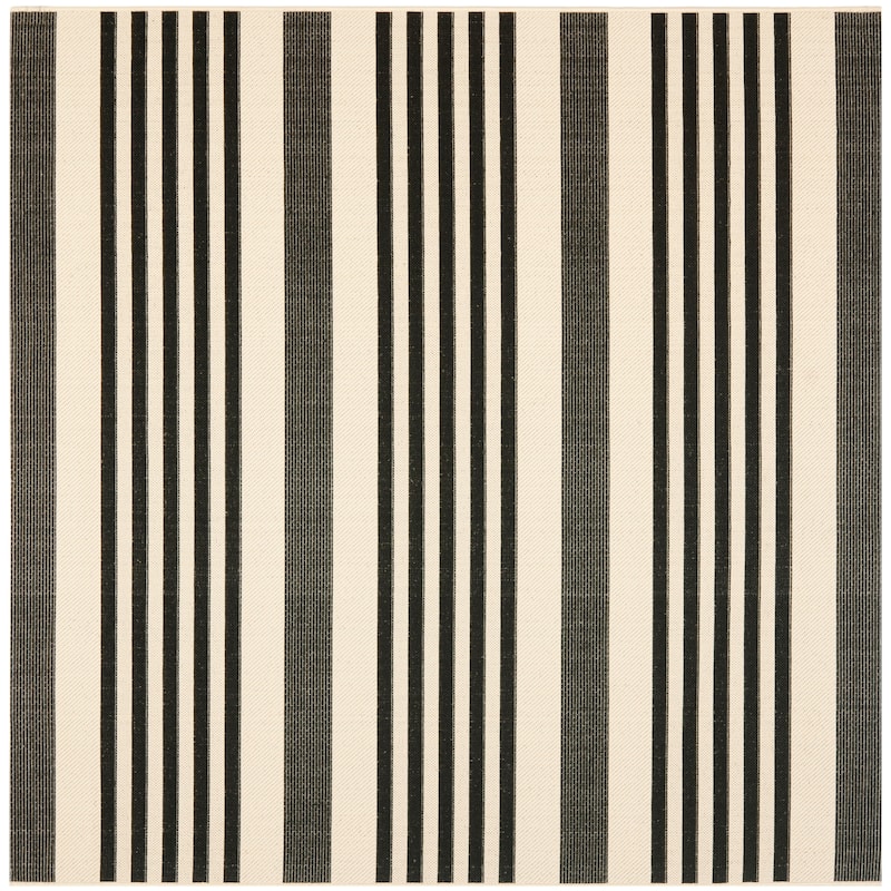 SAFAVIEH Courtyard Orsi Indoor/ Outdoor Waterproof Area Rug - 4' Square - Black/Bone