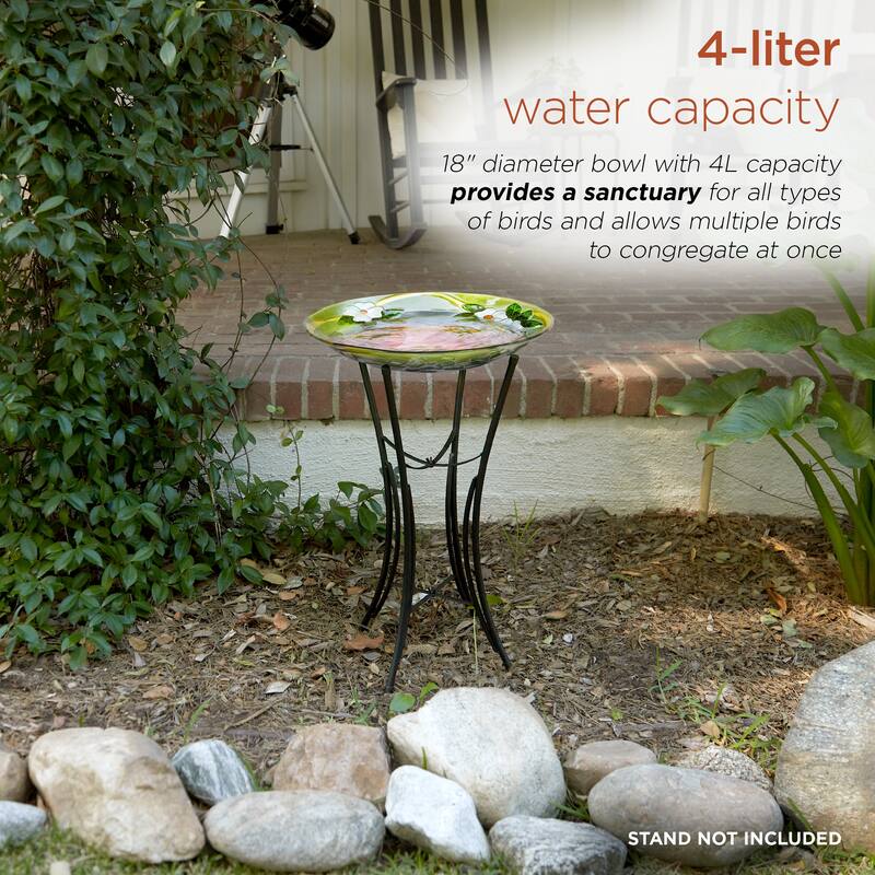 Alpine Corporation 18" Round Outdoor Birdbath Bowl Topper with Painted Red Cardinal and Floral Design
