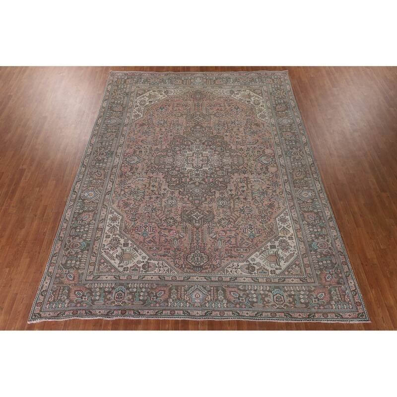 Tabriz Persian Vintage Rug Hand-Knotted Geometric Wool Carpet - 9'7"x 12'6"