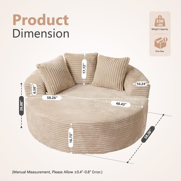 dimension image slide 4 of 5, XIZZI Modern Round Plush Lounge Sofa with Cushions