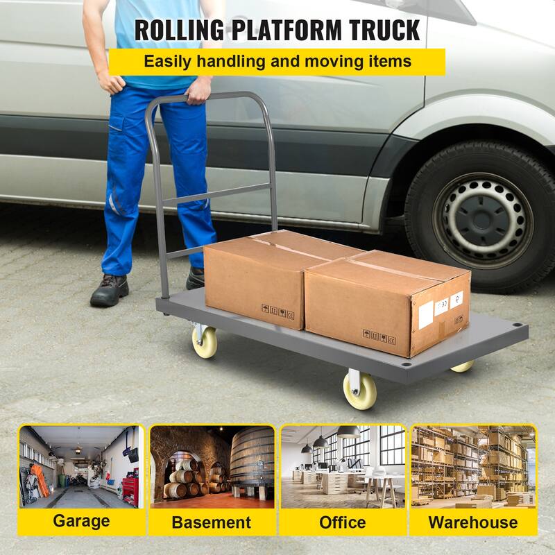 Flatbed Utility Cart Ideal for Transporting Luggage - 2000 lb