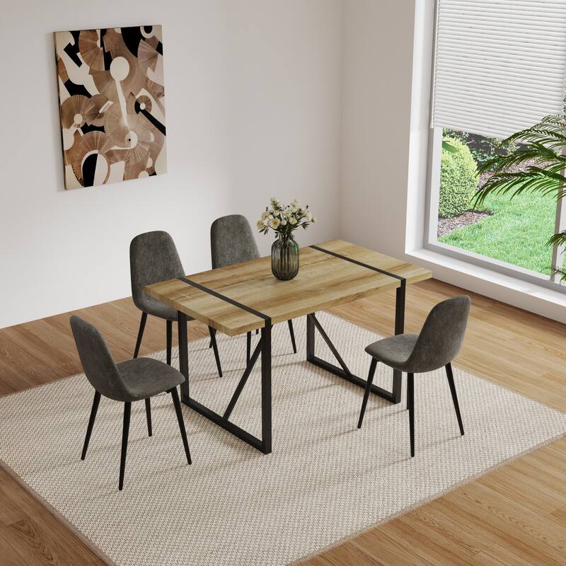 MDF Wood Colour Table,Dining Chairs Set of 4,Wooden Kitchen Table Set,Metal Base & Legs,Dining Room Table and Suede Chairs - Grey
