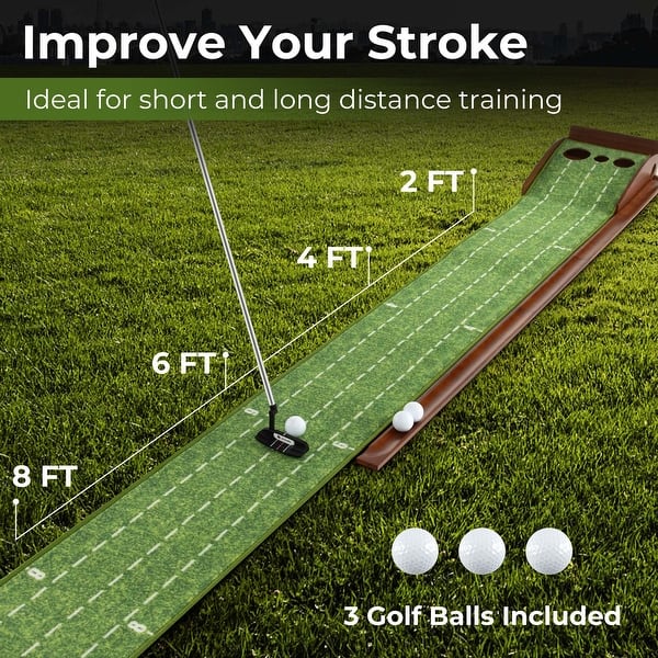 dimension image slide 0 of 3, Costway Putting Green Practice Golf Putting Mat with Auto Ball Return