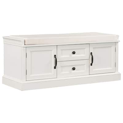 Storage Bench with 2 Drawers, 2 Cabinets and Removable Cushion - 42.5"L x 15.9"W x 17.5"H